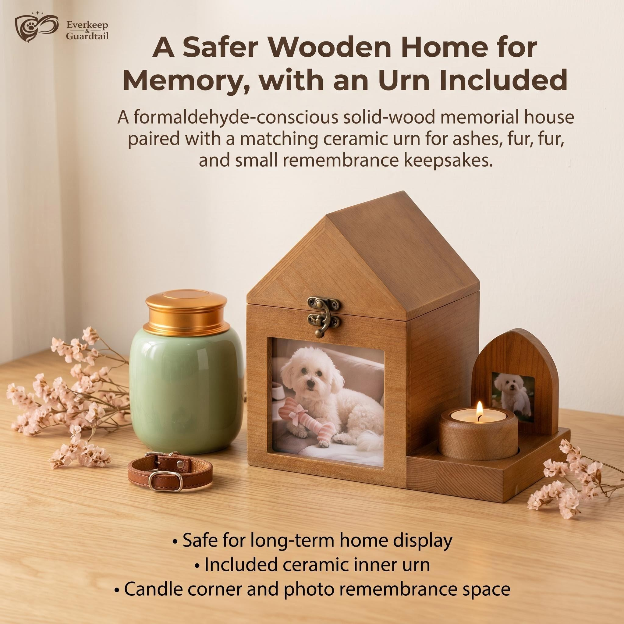 Solid-Wood Memorial House with Ceramic Inner Urn - Image 2