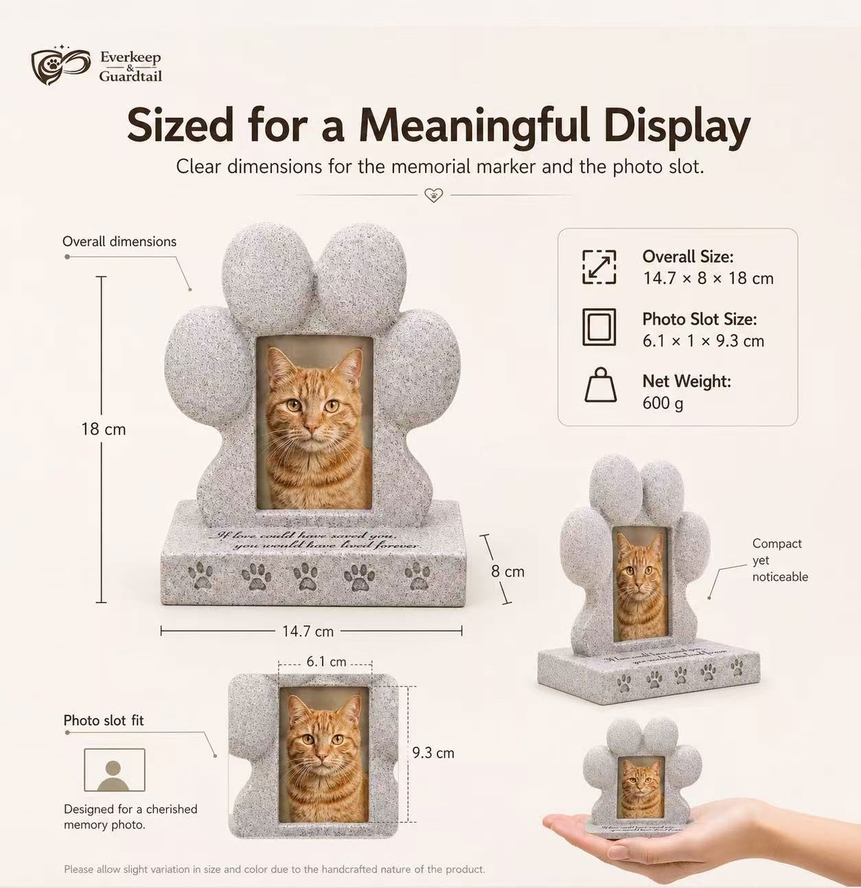 pet memorial stone dimensions and photo slot size