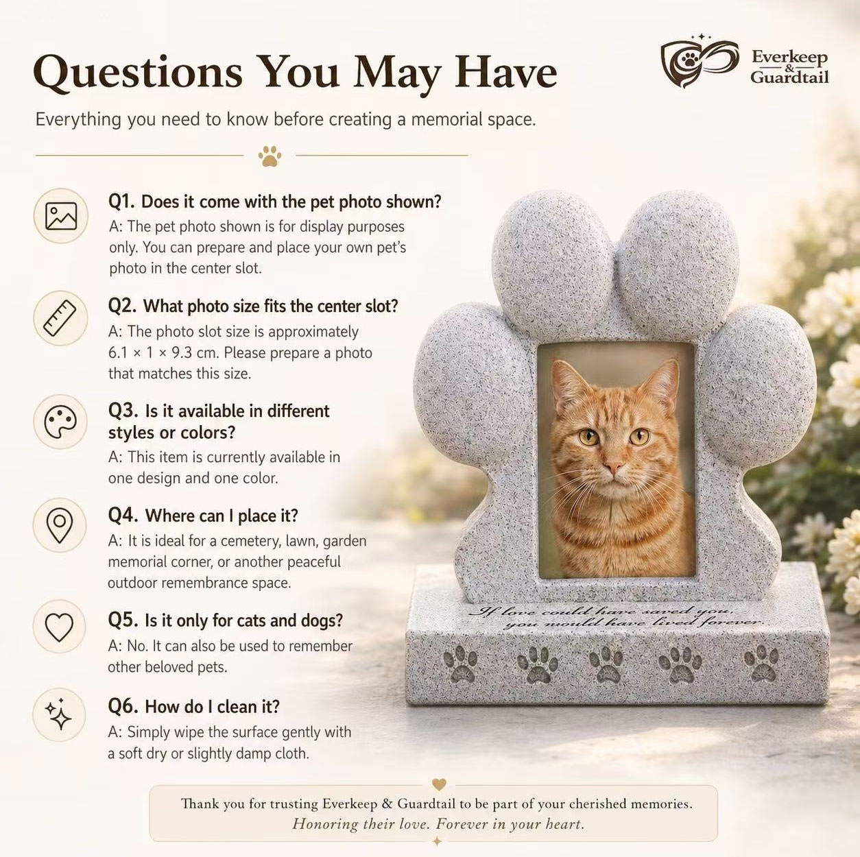 pet memorial stone photo slot questions and answers