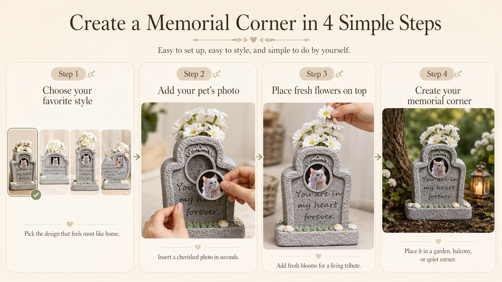 Pet Memorial Stone with Flower Holder and Photo Frame - Image 5