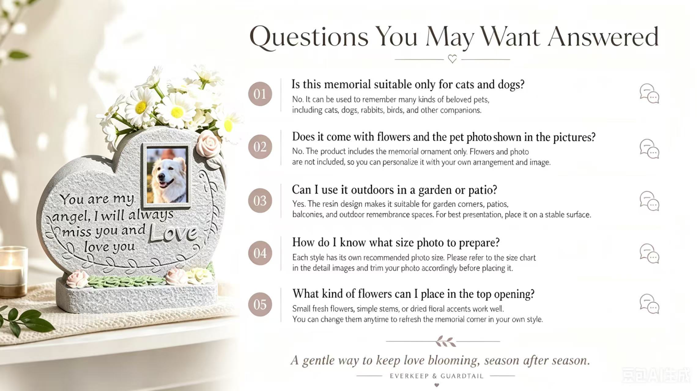 Pet Memorial Stone with Flower Holder and Photo Frame - Image 7