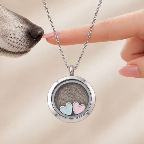 Pet Fur Keepsake Necklace with Double Heart Detail